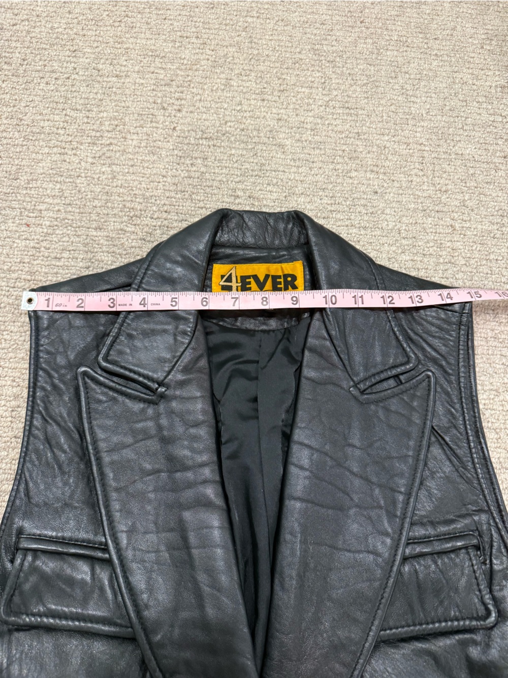 VINTAGE 1980’s 1990’s genuine leather belted vest sleeveless jacket 4 Ever brand - Picture 13 of 16